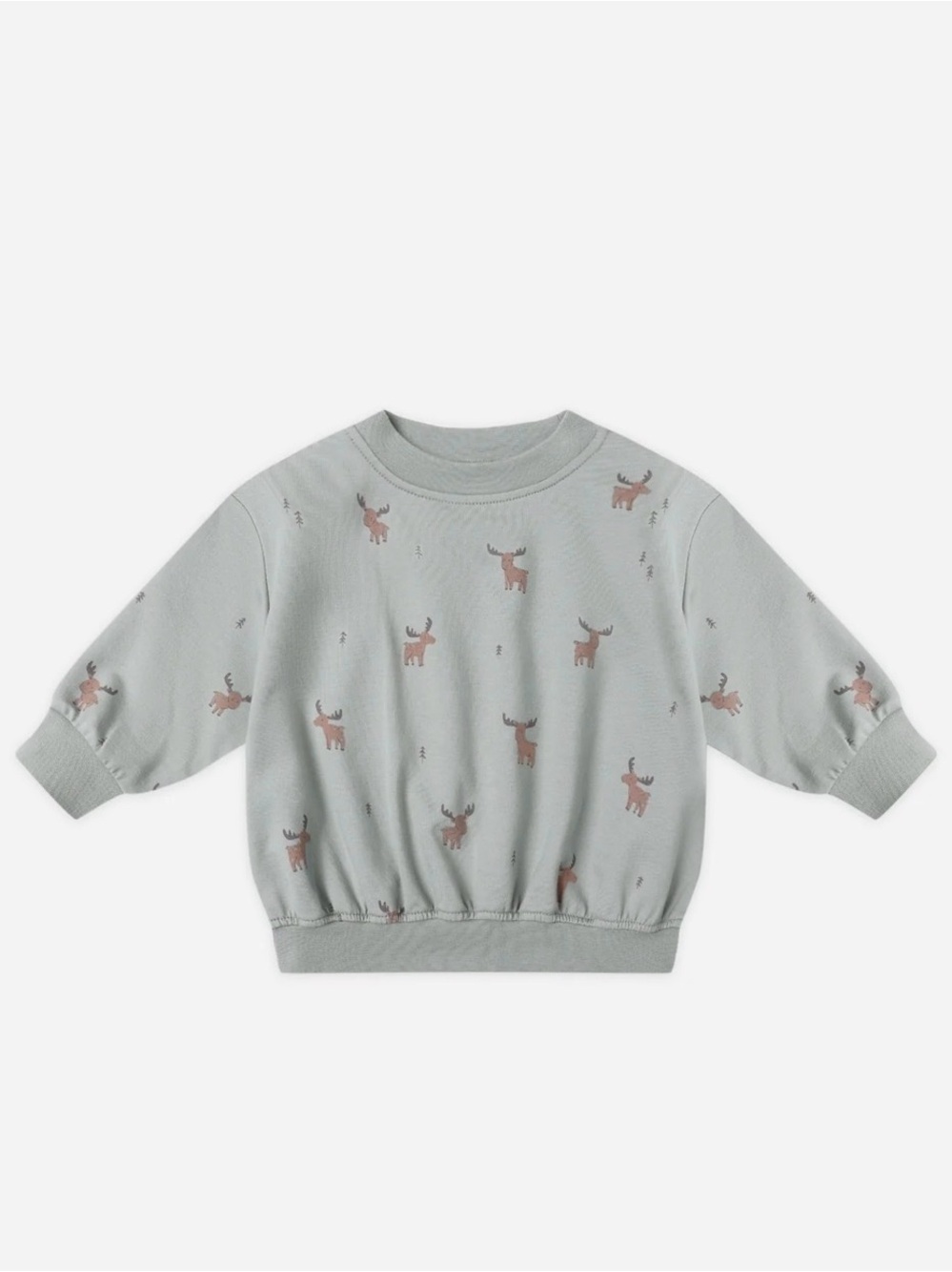 Quincy Mae Sage Green Moose Sweatshirt with Tiny Moose Motif